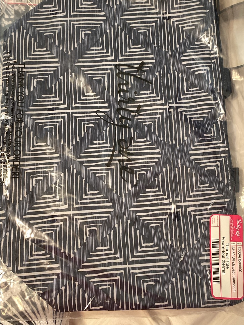 thirty-one Navy and White Geometric Thermal Food Storage Tote